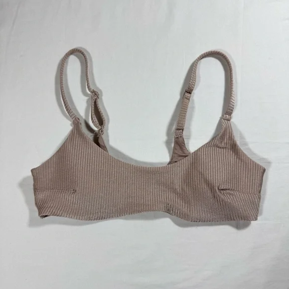 Aerie Ribbed Scoop Bikini Beige Top Size Small - Picture 1 of 6